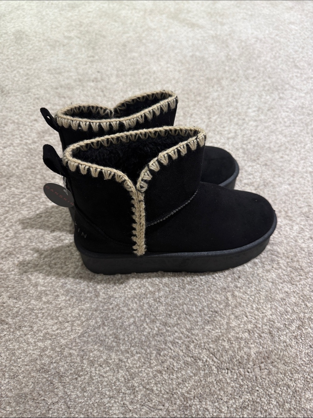 Black Suede Cozy Shearling Trim Ankle Boots